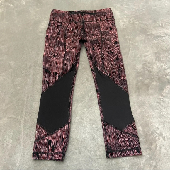 Lululemon Pace Rival Crop Leggings Down Pour Electric Coral Black 27027 - Picture 4 of 7